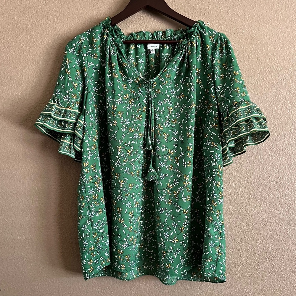 Max Studio Front Tie Ruffle Sleeve Floral Blouse Size 1X